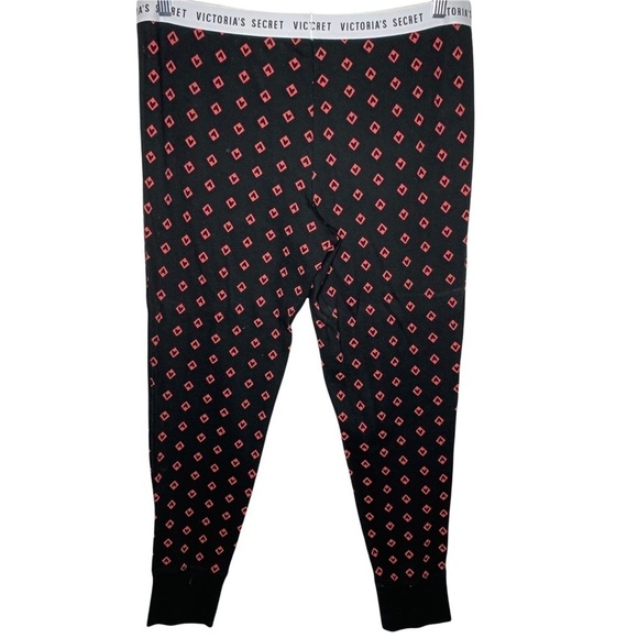 Y2K Victoria Secret Black Red Hearts Relaxed Fit Thermal Lounge Pants Size XL - Picture 1 of 13